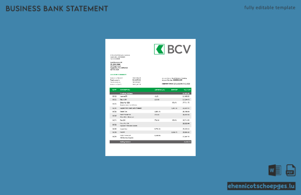BCV Bank Firmenkontoauszug (Word- und PDF-Beispiel)
